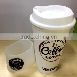 Hot and Cold Plastic Travel Coffee Cup With Lid and Silicone Band thumbnail-4
