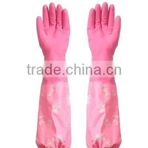 Thick Household Kitchen With Fleece Long Gloves Pink thumbnail-1