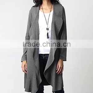 Bulk Wholesale Ladies Women Fashion Long Sleeve Charcoal Drape Cardigan Sweatshirts thumbnail-3