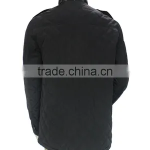 Stand Colar Button and Zipper Multi Pocket Black Jacket With Applique on Sleeve thumbnail-2