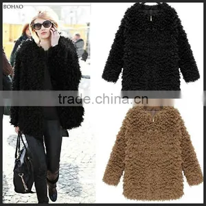 2015 Stylish Imitation Lamb Wool Women Winter Faux Fur Long Overcoat thumbnail-1
