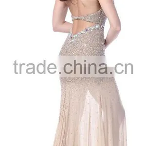 Sexy Cream Halter Beaded Bling Backless Cocktail Dress thumbnail-2