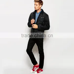 Fashion Wholesale Mens Black Denim Jacket With Fleece Collar thumbnail-4