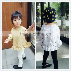 1-6 Years Wholesale 2017 Autumn Cotton Full Sleeves Dot Lotus Leaf Girls Blouses (pick Size Color) thumbnail-1