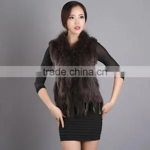 Myfur Women Real Hooded Raccoon And Knitted Rabbit Fur Vest For Lady thumbnail-4