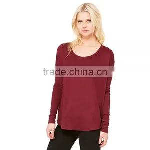 Bella+Canvas Women's Flowy Long Sleeve Tee w/ 2x1 Sleeves - Curved Bottom Hem, Drop Shoulder and Comes With Your Logo thumbnail-1