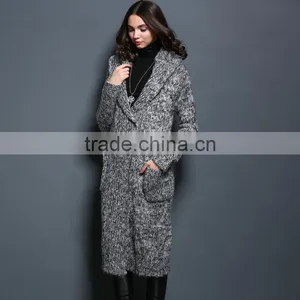 Korea Winter Long Coat Wholesale Knit Hooded Cardigan Women Sweater thumbnail-4