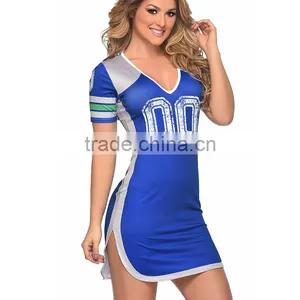 Football Soccer Dress Jersey Sports Wear Ladies Blue Cheerleading Uniforms thumbnail-3