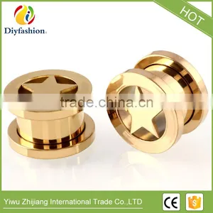 3 Colors Stainless Steel Pentagram Shape Channel Ear Plug thumbnail-5