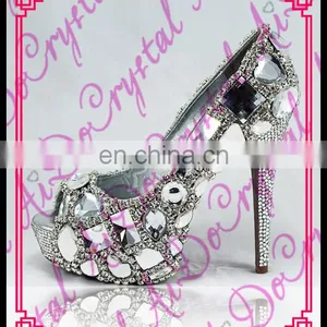 Aidocrystal 2016 Fashion Ladies Pumps Shoes Italian Purple Crystal Diamond Bridal Wedding Jeweled High Heel Shoes and Bag Set thumbnail-6