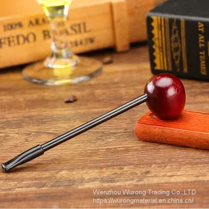 145mm Length Short Wooden Resin Short Tobacco Pipe With Red Sandal Round Head for Smoking thumbnail-5