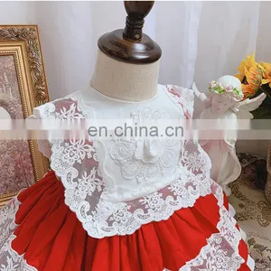 2020 Summer Spanish Lolita Princess Dress Baby Girl Clothes Lace Stitching Red Dress for Girl Birthday Party Vestidos thumbnail-4