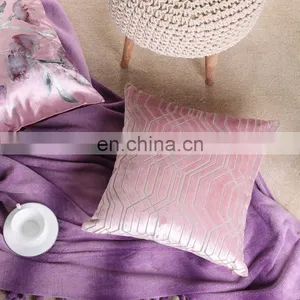 Wholesale High Quality Pink Geometric Cut Velvet Cushion Cover Pillow Cases thumbnail-7