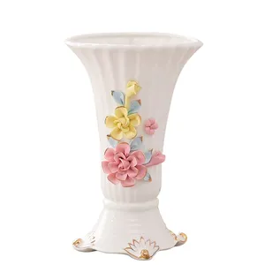 Pink Yellow Lily Rose Morning Glory Hand Made Ceramic Vase Decoration For Living Room thumbnail-2
