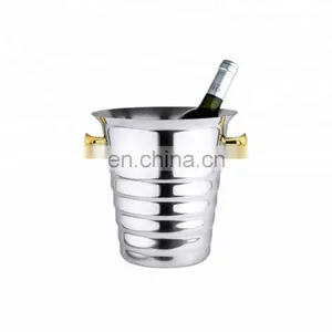Round Stainless Steel Ice Bucket Metal Beer Tub Cube Container Wine Champagne Cooler Handles Copper Ice Buckets thumbnail-3