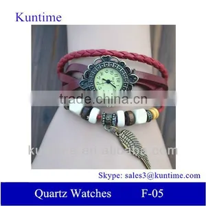 Traditional Classic Style Quartz Watch F-05 for Girls With Wing Pendant,leather Strap, Bronzed Watch Case thumbnail-1