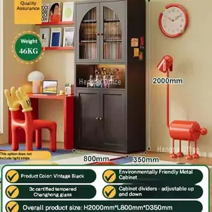 Minimalist Black Metal Bookcase With Glass Doors, Steel Office Filing Cabinet With Adjustable Shelves for Adelaide Coworking Spaces, Flat Packed thumbnail-1