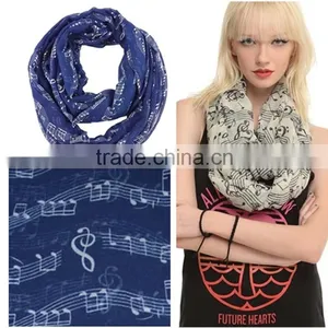 Music Note Printed Fashion Ladies Polyester Circular Scarf Neck Warmer thumbnail-1