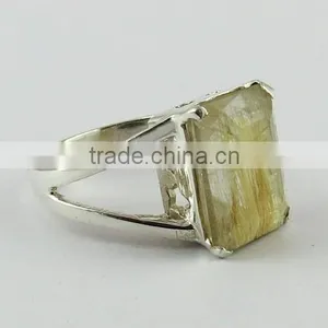 Suitable Golden Rutile Silver Ring, 925 Sterling Silver Jewellery Wholesale, Unique Silver Jewelry thumbnail-1