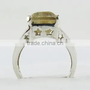 Suitable Golden Rutile Silver Ring, 925 Sterling Silver Jewellery Wholesale, Unique Silver Jewelry thumbnail-6