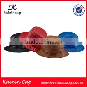 High Quality Short Brim Leather Flat Top Blank Bucket Hat thumbnail-1
