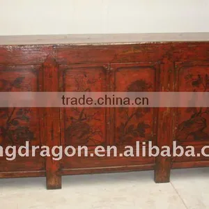 Antique Chinese Old Beautiful Painted Long Cabinet thumbnail-1