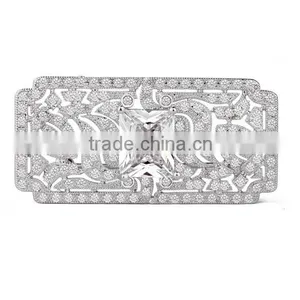 Platinum Plated Elegant Victorian Wedding Brooch With AAA+ Cubic Zircon Micro Pave Setting for Women and Men thumbnail-1