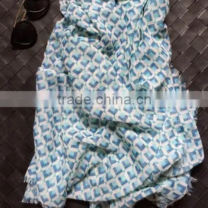 Blue Summer Scarf, Aztec Scarf, Print, Shawl Wrap,Oversize Pashmina Scarf,Geometric Scarf thumbnail-4