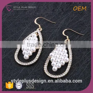 E78066I01 Fashion Pearl Shiny Gold Plated Stud Alloy Oval Guttiform Waterdrop Style Earring Beads Set thumbnail-3
