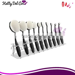 High Quality 10pcs Shiny Oval Makeup Brush Set With Handle White Black Quality Choice thumbnail-1