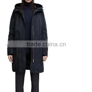 New Powder Navy is a Nylon/waxed Cotton Blend Parka Jacket With a Faux Fur Lined Hood. thumbnail-1