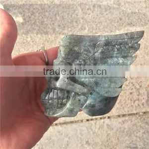 Natural Labradorite Skull Crystal Stone Angel Wings Ornaments thumbnail-6