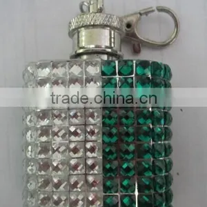 1OZ Mini Stainless Steel Hip Flask With Acrylic Diamond. thumbnail-1