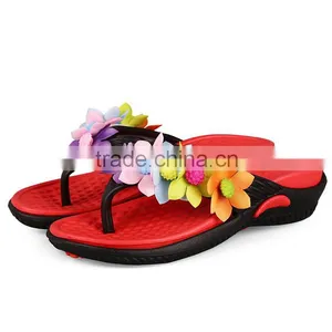 Women's Beach Wedges Platform Massage Thong Slippers Big Flower Decor Flip Flops Sandals thumbnail-1