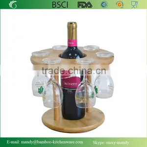 Bamboo Six Hole Red Wine Glass Holder Detachable Rack for 6 Cup and Wine thumbnail-2