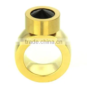 Gold Finger Titanium Wedding Ring With Stone thumbnail-1