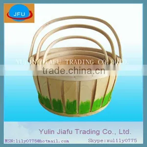 Handmade Weaving Round Green Bottom Wooden Chip Basket thumbnail-1