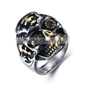 Gold Silver Engraved Vintage Gothic Surgical Stainless Steel Skull Ring for Man thumbnail-6