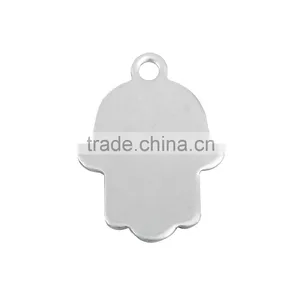 Stainless Steel Hamsa Hand Shape Blank Dog Tag Pendant Silver Color thumbnail-1