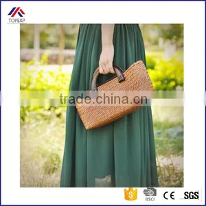 2016 Summer Style Vintage Wood Handles Fashion Big Size Luxury Handbags Women Bags Designer Totes Woven Straw Bag Beach Bag thumbnail-1