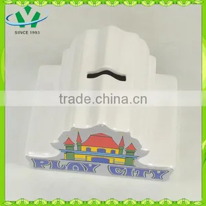 Ceramic Piggy Bank Counting Money Castle House thumbnail-3