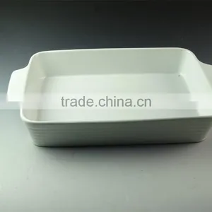 Stocklot 17inch Rectangular Shape Yellow Line Glaze Ceramic Bakeware With Handles thumbnail-2