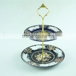 Colorful Decal Ceramic Cake Stand With Iron Stand in Stock thumbnail-2