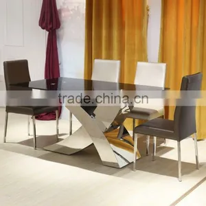 Unique X Sharp Metal Dinning Table With Black Tempered Glass , Home Furniture thumbnail-1