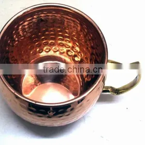 AMAZON HOT SELLINTG BPA FREE & FDA APPROVED 16 OZ 100% COPPER HAMMERED BARREL MUG WITH ZIGZAG BRASS HANDLE thumbnail-2