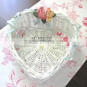 Chic White Heart-shaped Wicker Basket & Wicker Wedding Basket thumbnail-1