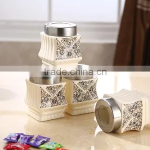 Middle East Style Ceramic Canister Set With Stainless Metal Stand thumbnail-6