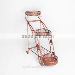 New Design Iron Home Garden Flower Pot Stand Decorate Vintage Bronze Style Shelf Holder 3 Plant Pot Stand thumbnail-3