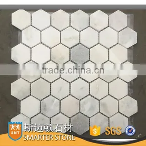 Paradise White Marble Mosaic Stone Hexagonal Shape With a Mesh thumbnail-1