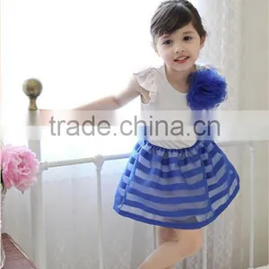 2015 Summer Girls Dress Girls Cute Princess Stripe Dress 3D Flower Boutique Party Costume Children Clothes Dress for Girl thumbnail-2
